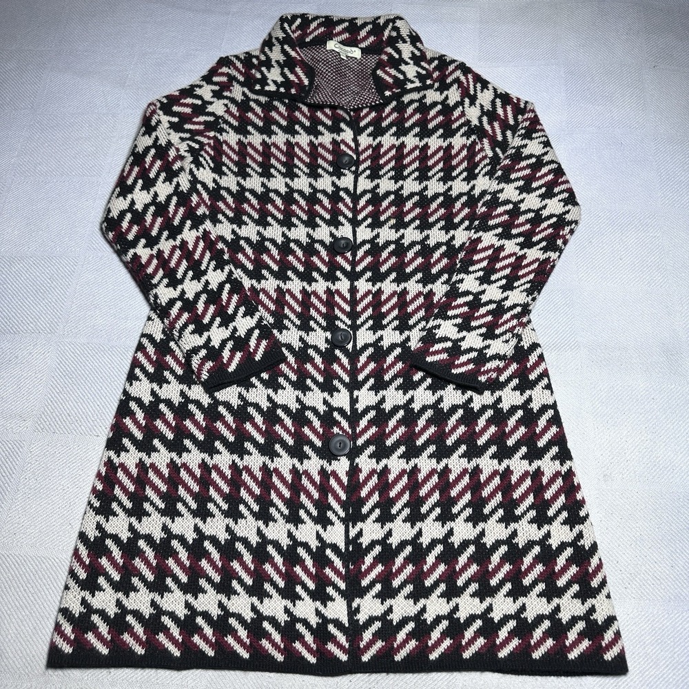 Cocogio Long Cardigan Womens Large Houndstooth Pattern Wool Blend Made in Italy